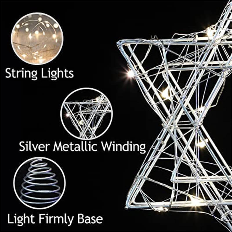 Hexagonal Star Light with 20 LED for Christmas Tree Topper Decoration-Silver