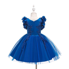 Princess Flower Girl Lace Dress Pageant Kids Christmas Party Dresses-Colorful Blue