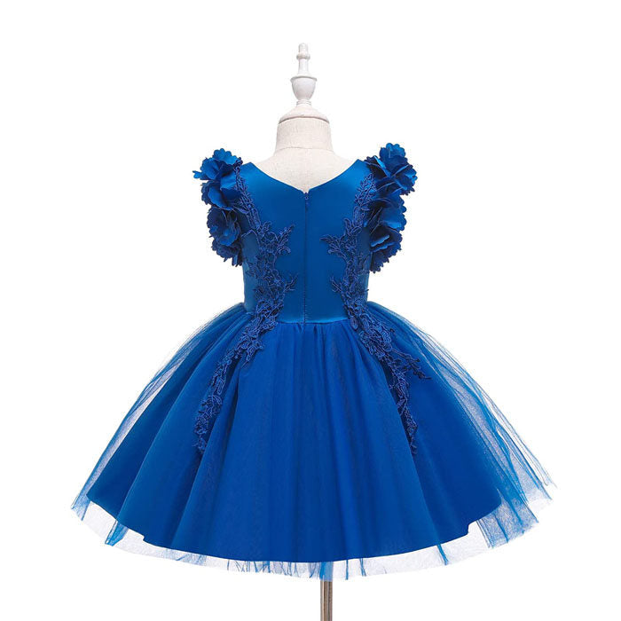 Princess Flower Girl Lace Dress Pageant Kids Christmas Party Dresses-Colorful Blue