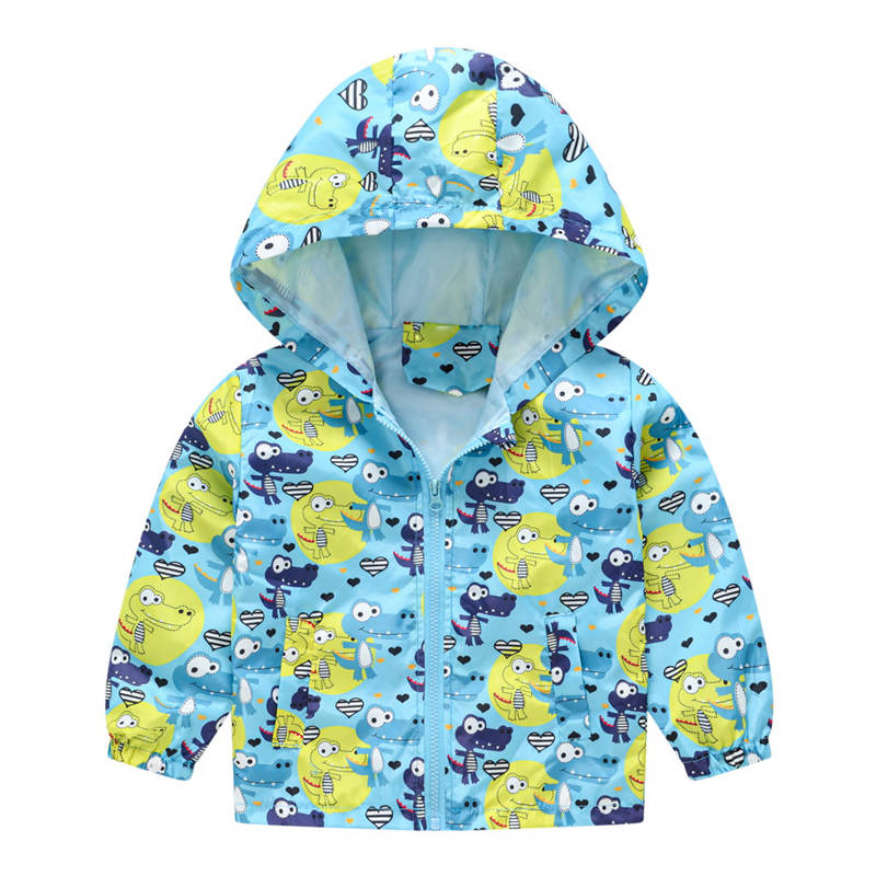 Toddler Boys Girls Cartoon Print Zip Jacket Hooded Trench Kids Casual Coats-14