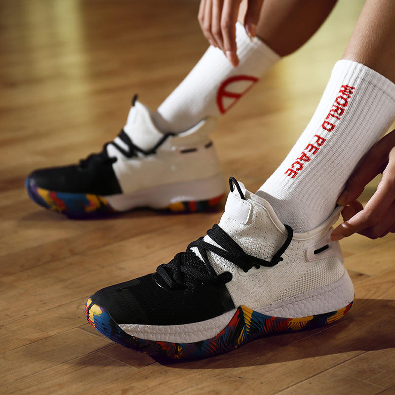Boys Basketball Shoes Non-Slip Girls Sneakers Durable Kids Running Shoes-BlackWhite