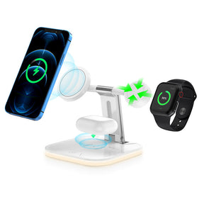 3-in-1 Magnetic Wireless 25W Fast Charger Watch Headset Desktop Phone Stand-White