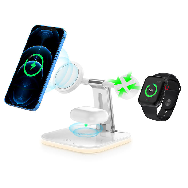 3-in-1 Magnetic Wireless 25W Fast Charger Watch Headset Desktop Phone Stand-White