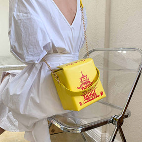 Fashion Crossbody Bag Chinese Takeout Box Style Clutch Bag for Girl-Yellow