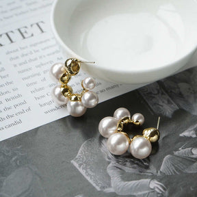 Women Small Pearl Open Hoop Lightweight Earrings