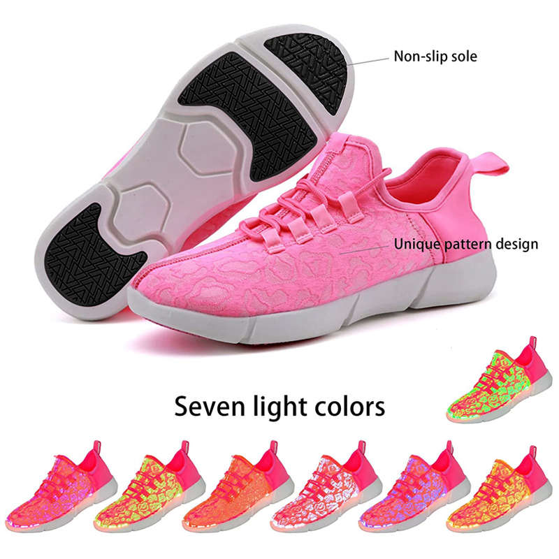 LED Fiber Optic Shoes Light up Sneakers for Women Men-Pink