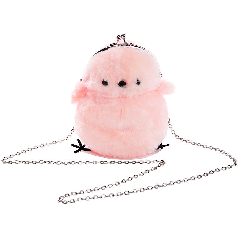 Women Cute Chick Plush Crossbody Bag Chic Small Cell Phone Wallet For Girls-Pink