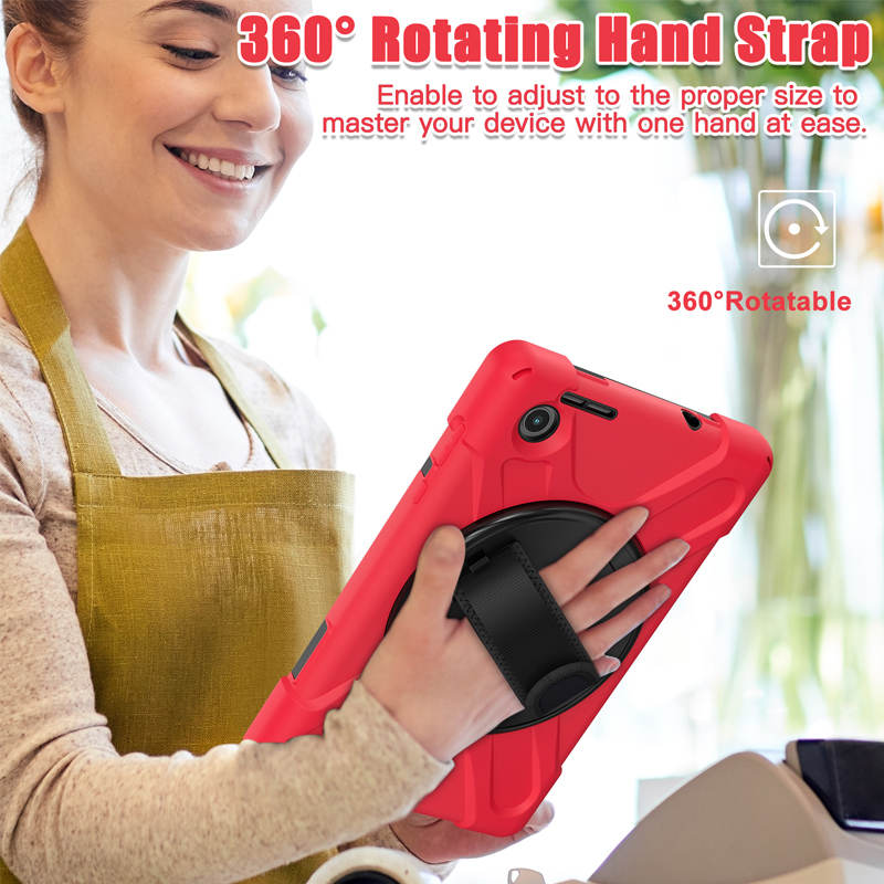 Tablet Case Heavy Duty with Swivel Stand for Lenovo Tab M8 4th Gen-Red