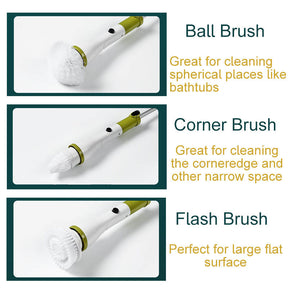 Electric Spin Scrubber Cleaning Brush with Long Handle 4 Replaceable Brush Heads for Home-Green