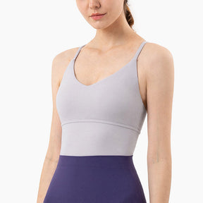 Longline Sports Bras Padded Comfortable Fitness Crop Tank Tops-Purple Grey