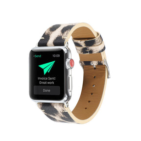 Fashion Leopard Pattern PU Leather Watch Band Microfiber Design For Apple Watch SE/6/5/4/3/2/1(Khaki)