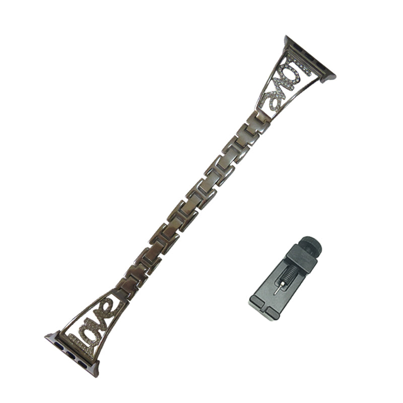 Love Stainless Steel Watch Band Adjustable Wristbands for Apple IWatch Series SE/1/2/3/4/5/6 For Women-Silver