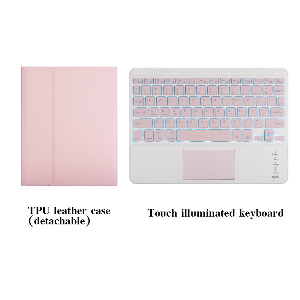 Keyboard Case For iPad 10th(2022)10.9 with 7 Color Backlit Wireless Keyboard Touchpad Pen Slot-Pink