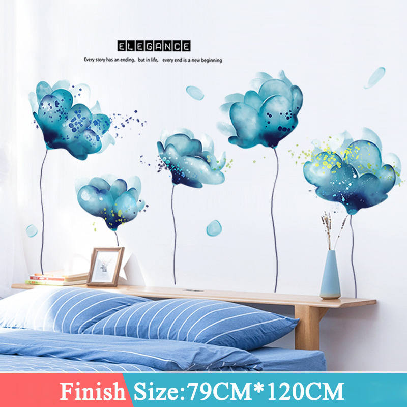 Creative Removable 3D Light Blue Dream Flower Wall Sticker Home Art Decor