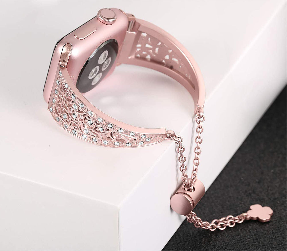 Hollow Retro Metal Watch Band With Diamond For Apple Watch SE/6/5/4/3/2/1(Pink)