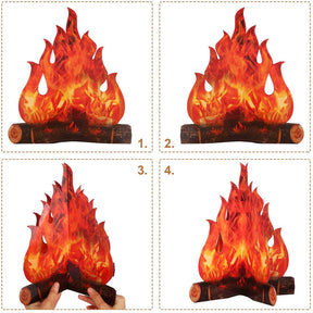 3D Decorative Cardboard Bonfire Center Artificial Fire Fake Flame Paper Party Decoration -Red Orange