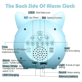 Alarm Clock with Five Color Night Light for Kids Bedroom-Pink