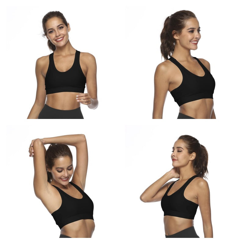 Sports Bra with Back Pocket Medium Support Breathable Underwear-Black