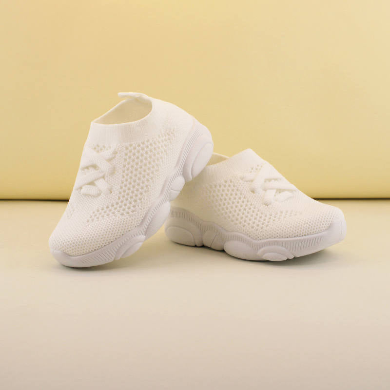 Baby First Walking Shoes Toddler Boys Girls Cotton Mesh Breathable Sneakers-White