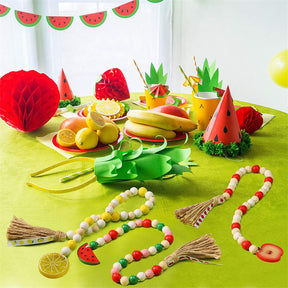 3 Pcs Country Tiered Tray Decorations Lemon Watermelon Apple Wood Bead Garland