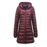 Womens Lightweight Puffer Jacket Hooded Winter Mid Length Coat-ZaoRed