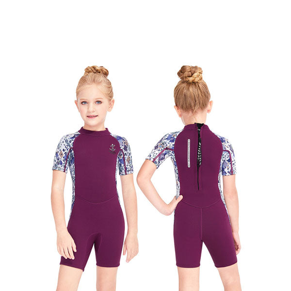 Adore 2.5mm Kids Wetsuit Warm One-piece Short-sleeved Thickened Wetsuit For Big Kids-M150657K-Purple