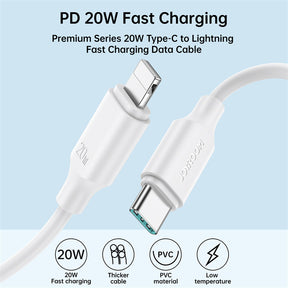 Type-C to Lightning 20W Fast Charging Cable for iPhone 14 Pro 13 Pro Max-White