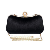 Velvet Evening Bags for Women With Flower Rhinestone Pearl for Party Wedding-Black