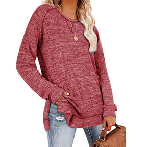 Womens Fall Crewneck Tunic Tops Loose Long Sleeve-Red