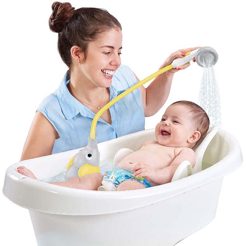 Baby Bath Shower Head Elephant Water Pump with Trunk Spout Rinser for 0-5 Years-Yellow