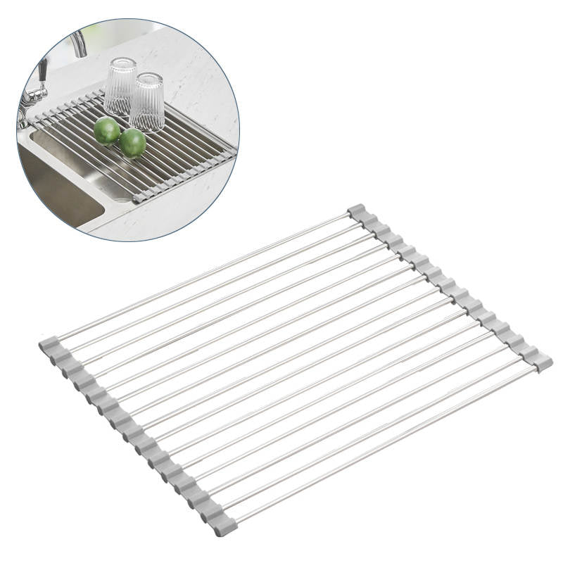 Foldable Sink Rack Mat Stainless Steel Wire Dish Drying Rack for Kitchen Sink Counter