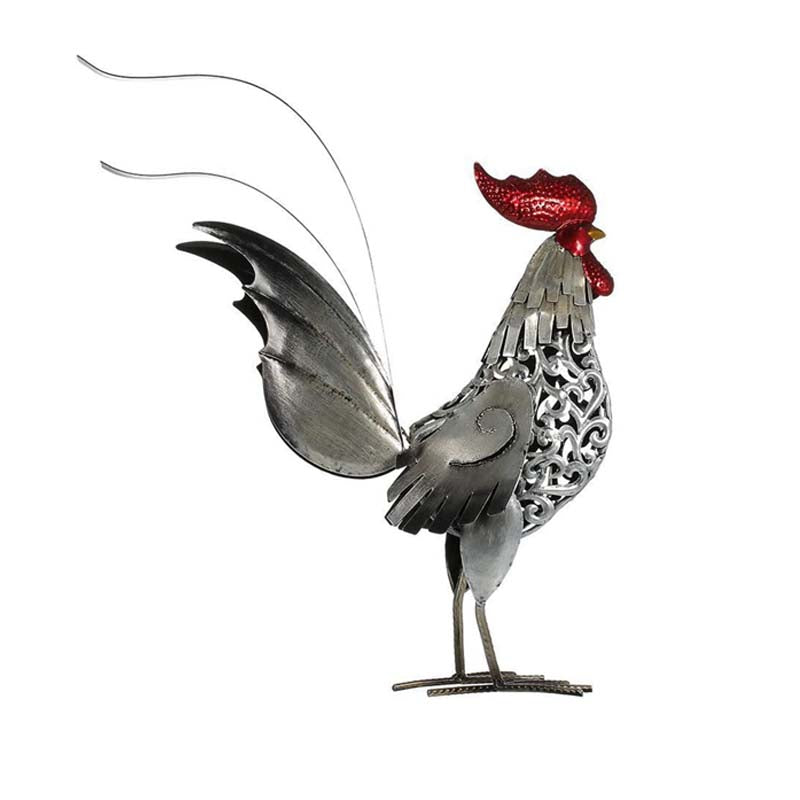 Metal Sculpture Iron Rooster Home Decor Art Craft Gift-Silver