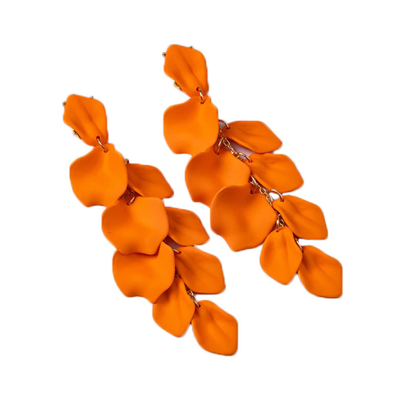 Long Drop Rose Petal Earrings for Women and Girls-Orange