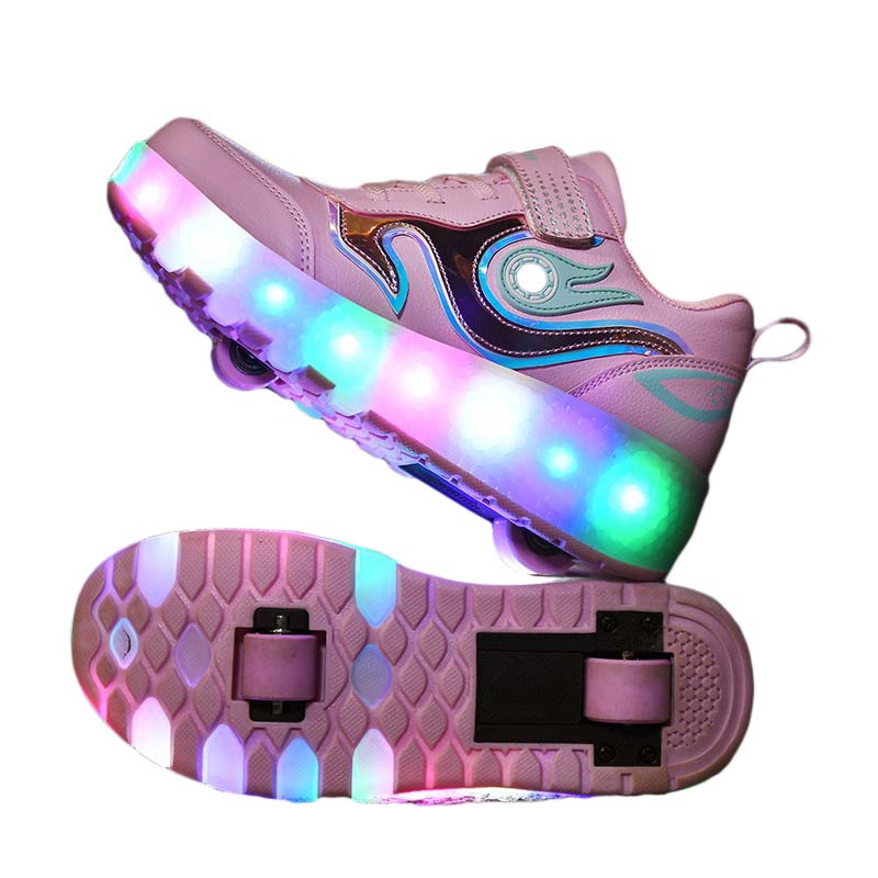 Kids LED Roller Shoes with Double Wheel for Childrens Birthday Gift-166 Pink