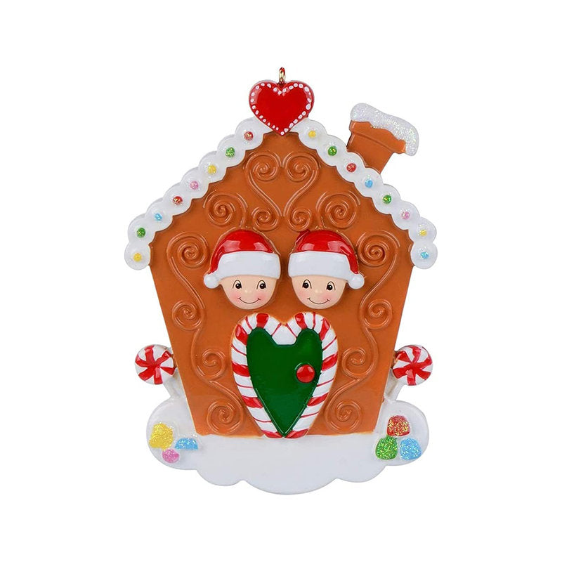 Christmas Hanging Ornaments Personalized Gingerbread House Family of 2