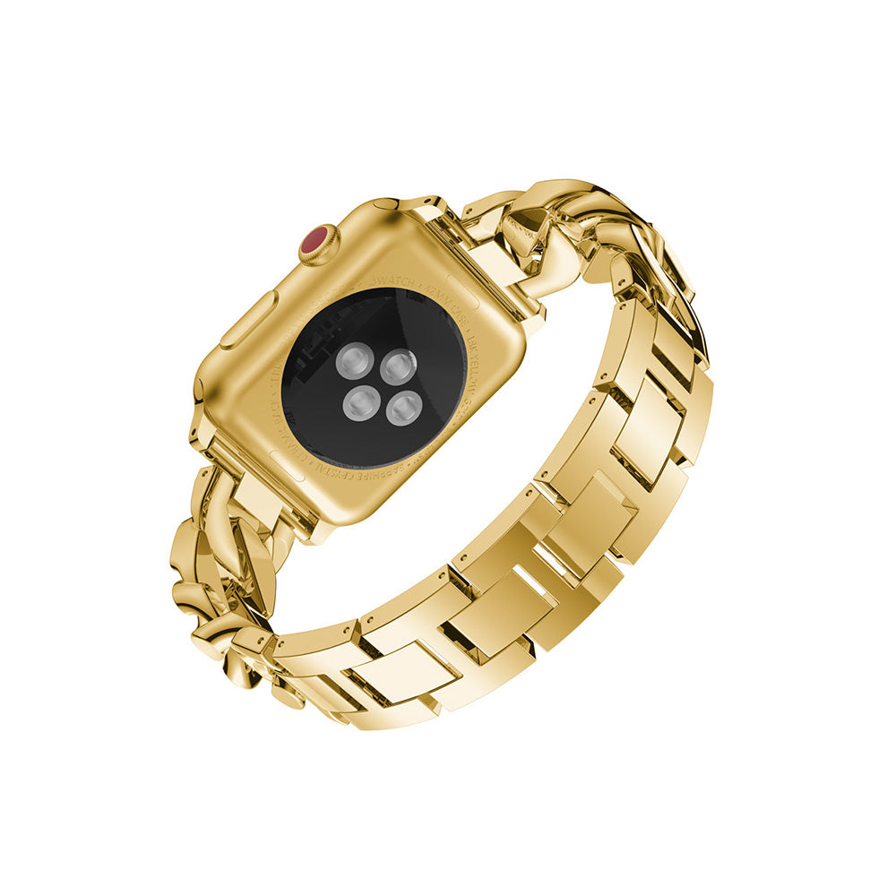 Diamond Denim Chain Metal Watch Band With Diamonds For Apple Watch SE/6/5/4/3/2/1(Gold)