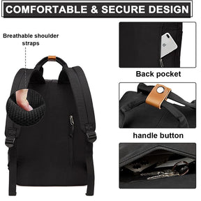 Waterproof Backpack for Women Girls 16 Inch College Vintage Travel Bag-Black