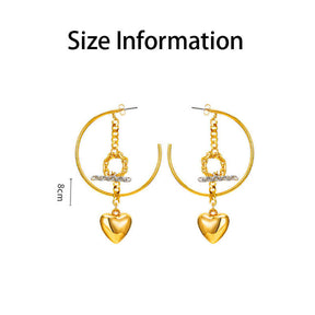 C-shaped Chain Earrings Love Pendant Two Tone Earrings