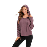 Women Casual Long Sleeve Solid Hooded Drawstring knit Jacket-OuSe