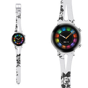 Leather Bands WIth Breathable Hole For Samsung S3/Galaxy Watch 46mm(White Grey Flower)