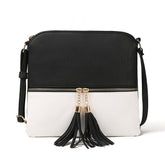 Lightweight Medium Crossbody Bag with Tassel-BlackWhite