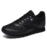 Couples Leather and Mesh Sneakers Lace up Lightweight Cushioned Sport Shoes-Black