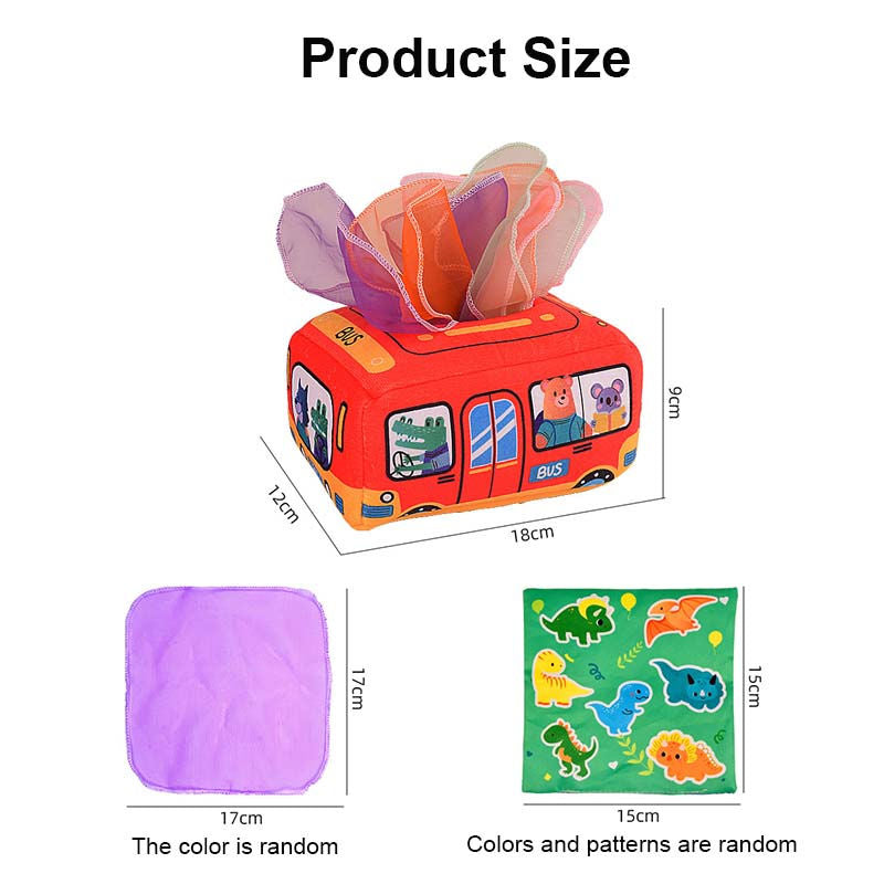 Baby Tissue Box Toy Crinkle Paper Sensory Silk Scarves Toys for 0-3 Year Old Kids-CarB