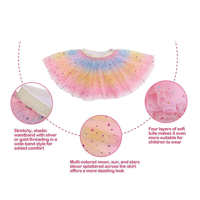 2 Pack Baby Girls Rainbow Skirt 4-Layer Tulle Princess Ballet Dress-Pink Purple