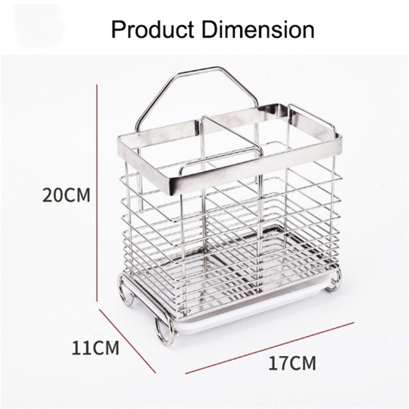 Square Utensil Drying Rack 304 Stainless Steel Hanging 2 Compartments