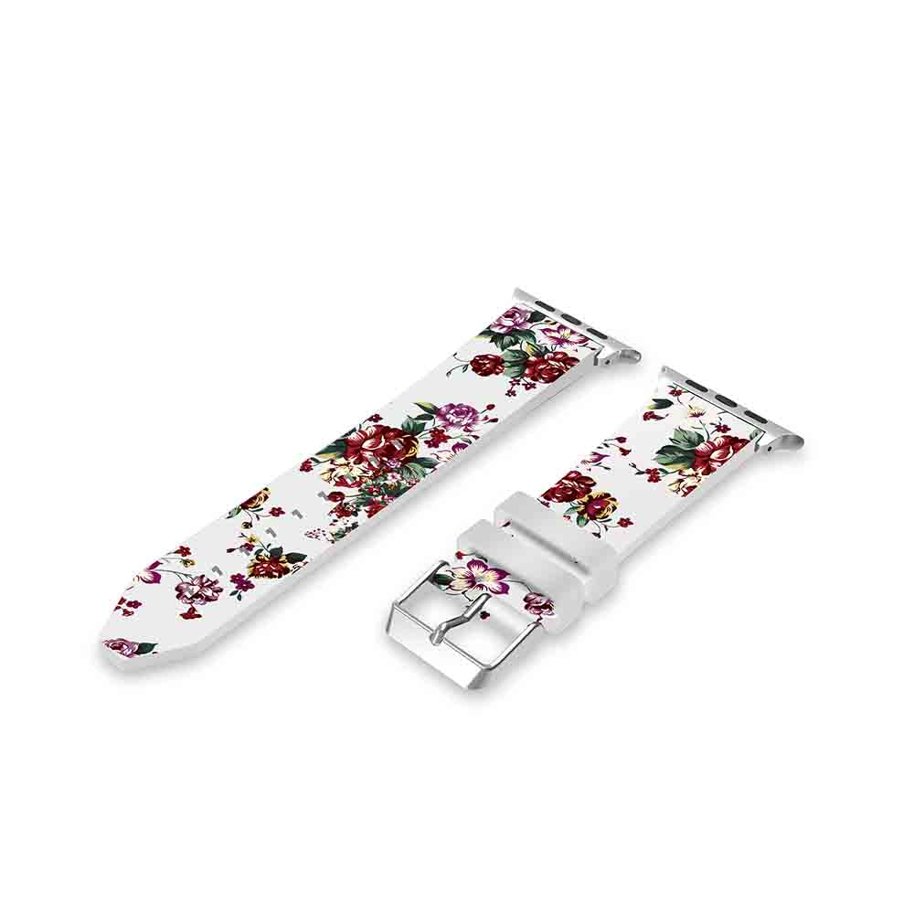 Flower Printing Silicone Watch Band For Apple Watch SE/6/5/4/3/2/1(White Red)