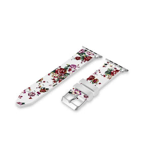 Flower Printing Silicone Watch Band For Apple Watch SE/6/5/4/3/2/1(White Red)