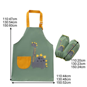 Kids Cartoon Animal Pattern Painting Waterproof Apron Set-Dinosaur