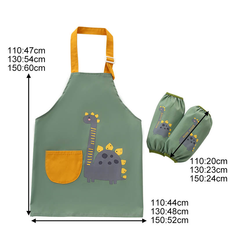 Kids Cartoon Animal Pattern Painting Waterproof Apron Set-Dinosaur