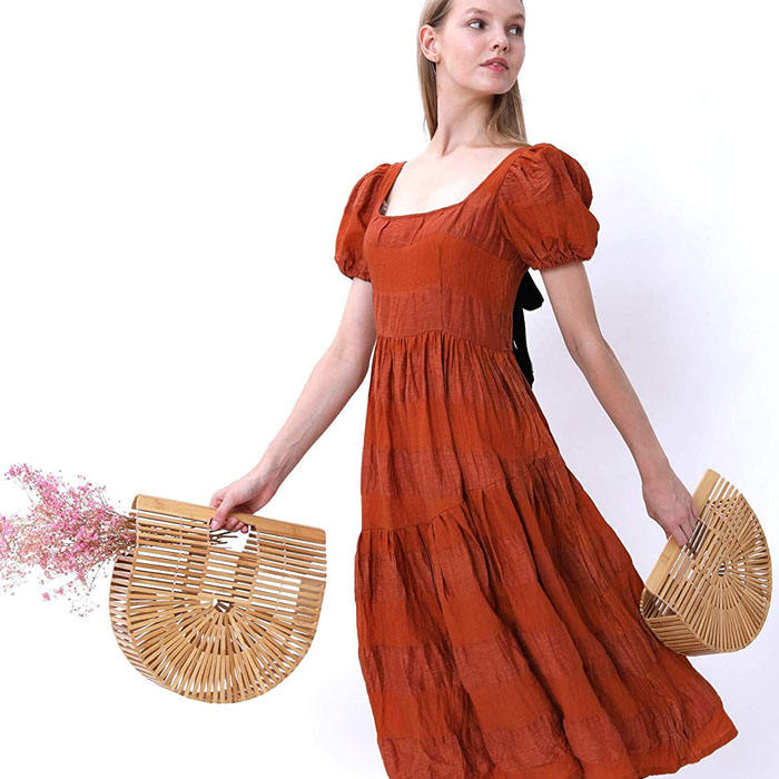 Retro Womens Bamboo Handbag Handmade Semicircle Tote Bag Wicker Basket Bag